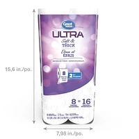 Great Value Ultra Soft and Thick Bathroom Tissue, 8 double rolls, 154 sheets, 8 double rolls, 2 ply