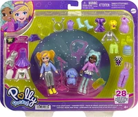 Polly Pocket 2 Dolls and 25 Accessories, Glow-in-the-Dark Pop Star Spotlight Fashion Pack