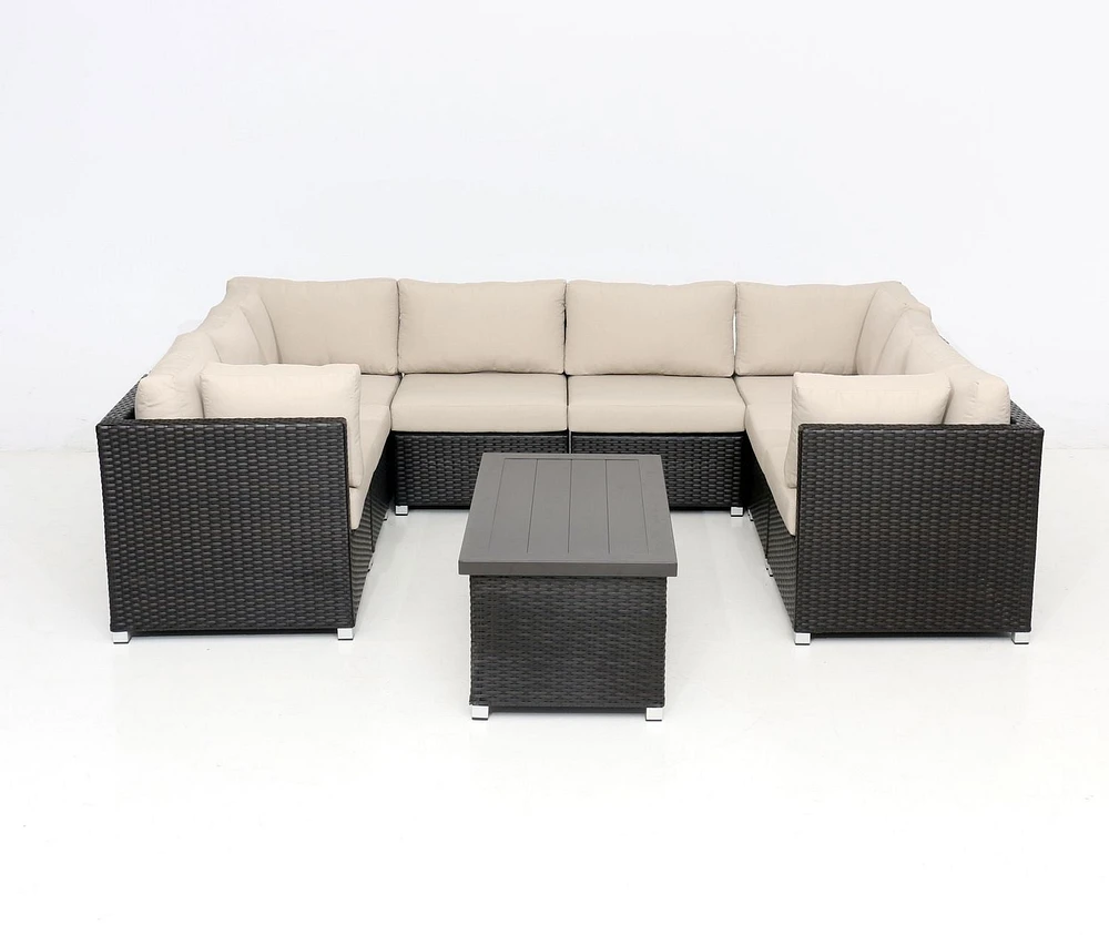 Innesbrook Collection 9-Piece Aluminum Patio Conversation Set with Tan Cushions