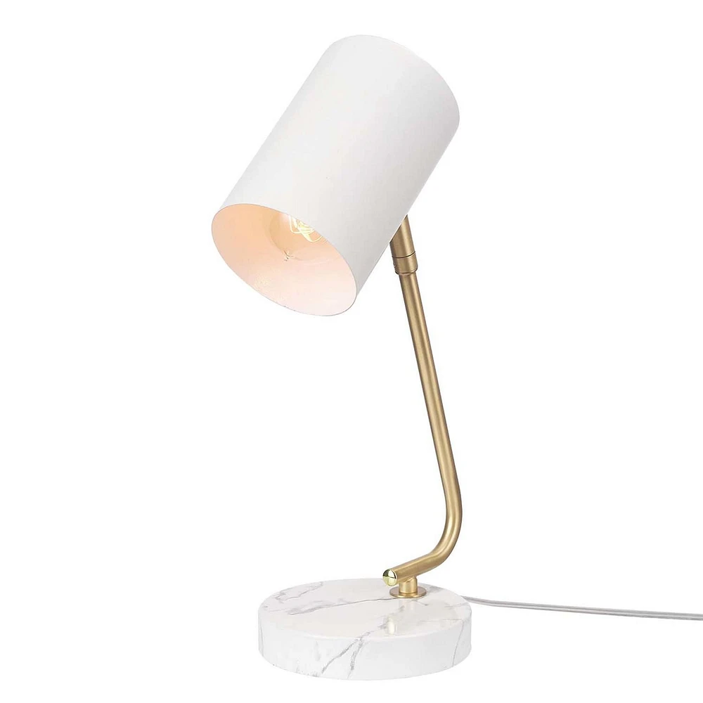 Novogratz x Globe Athena 15" Desk Lamp, White Shade, Brass Arm, White Faux Marble Base