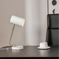 Novogratz x Globe Athena 15" Desk Lamp, White Shade, Brass Arm, White Faux Marble Base