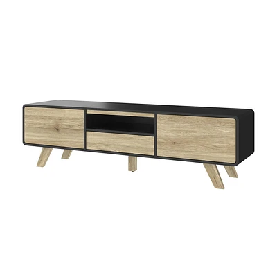 Bestar Alhena 63W TV Stand for 50 inch TV in black uv & sandy brown oak