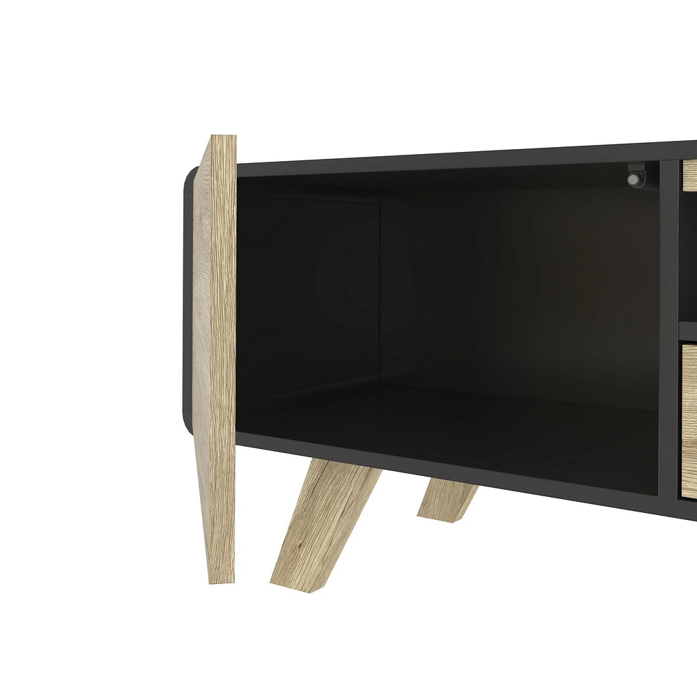 Bestar Alhena 63W TV Stand for 50 inch TV in black uv & sandy brown oak