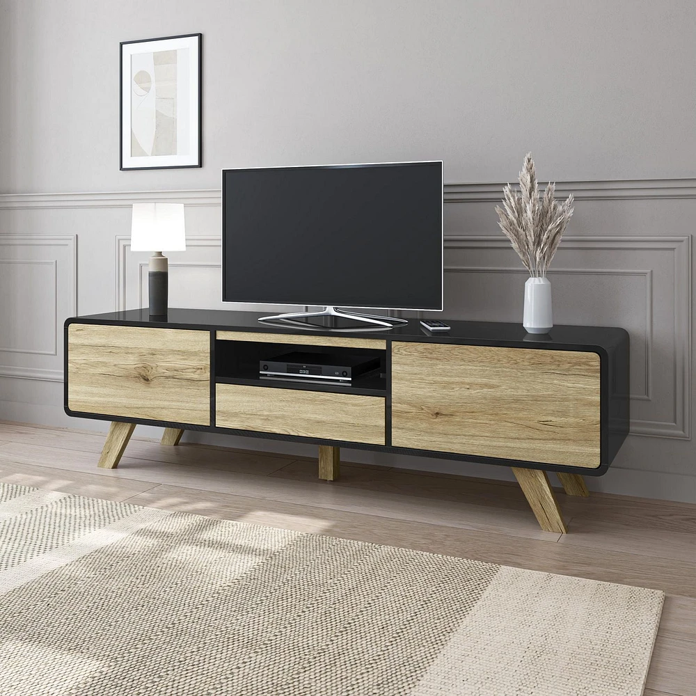 Bestar Alhena 63W TV Stand for 50 inch TV in black uv & sandy brown oak