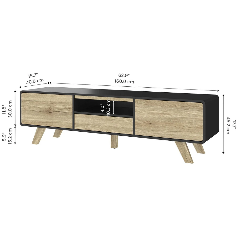 Bestar Alhena 63W TV Stand for 50 inch TV in black uv & sandy brown oak