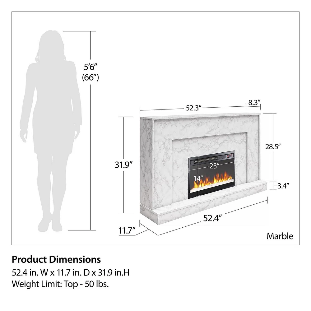 CosmoLiving Liberty Mantel Fireplace, Marbl