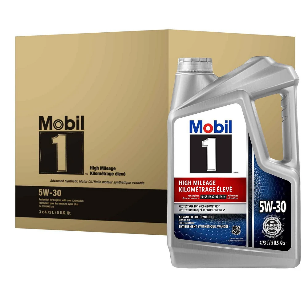 Mobil 1™ High Mileage Full Synthetic Motor Oil 5W-30, 3 x 4.73 L