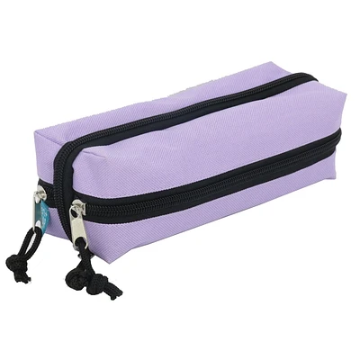 PEN+GEAR CUBOID 3 ZIPPER COMPARTMENTS PENCIL CASE, PURPLE, - SIZE: 8" (W) X 2.75" (L) X 2.5" (H)