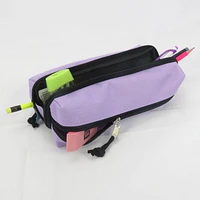 PEN+GEAR CUBOID 3 ZIPPER COMPARTMENTS PENCIL CASE, PURPLE, - SIZE: 8" (W) X 2.75" (L) X 2.5" (H)