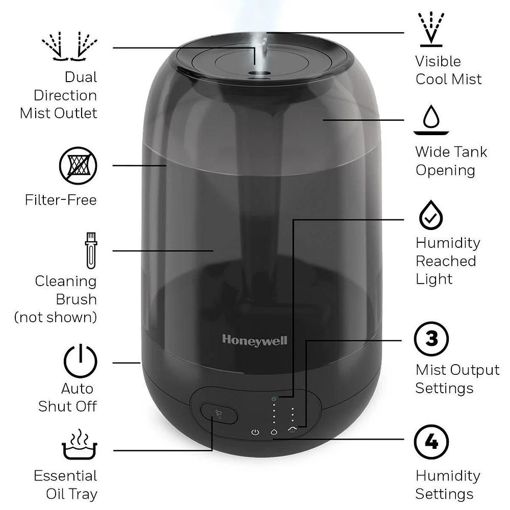 Honeywell HUL565BC Ultra Plusᵀᴹ Ultrasonic Cool Mist Humidifier, Easy to Fill & Clean