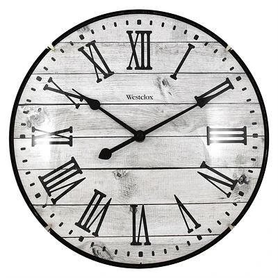 Westclox Large White Wash Woodgrain  Wall clock with Roman Numerals and Domed Glass, Woodgrain Wall Clock