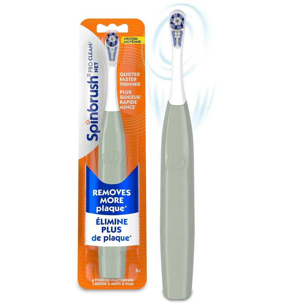 Brosse à dents électrique à pile Spinbrush PRO CLEAN pour adultes, soies moyennes, 1 unité Spinbrush PRO CLEAN