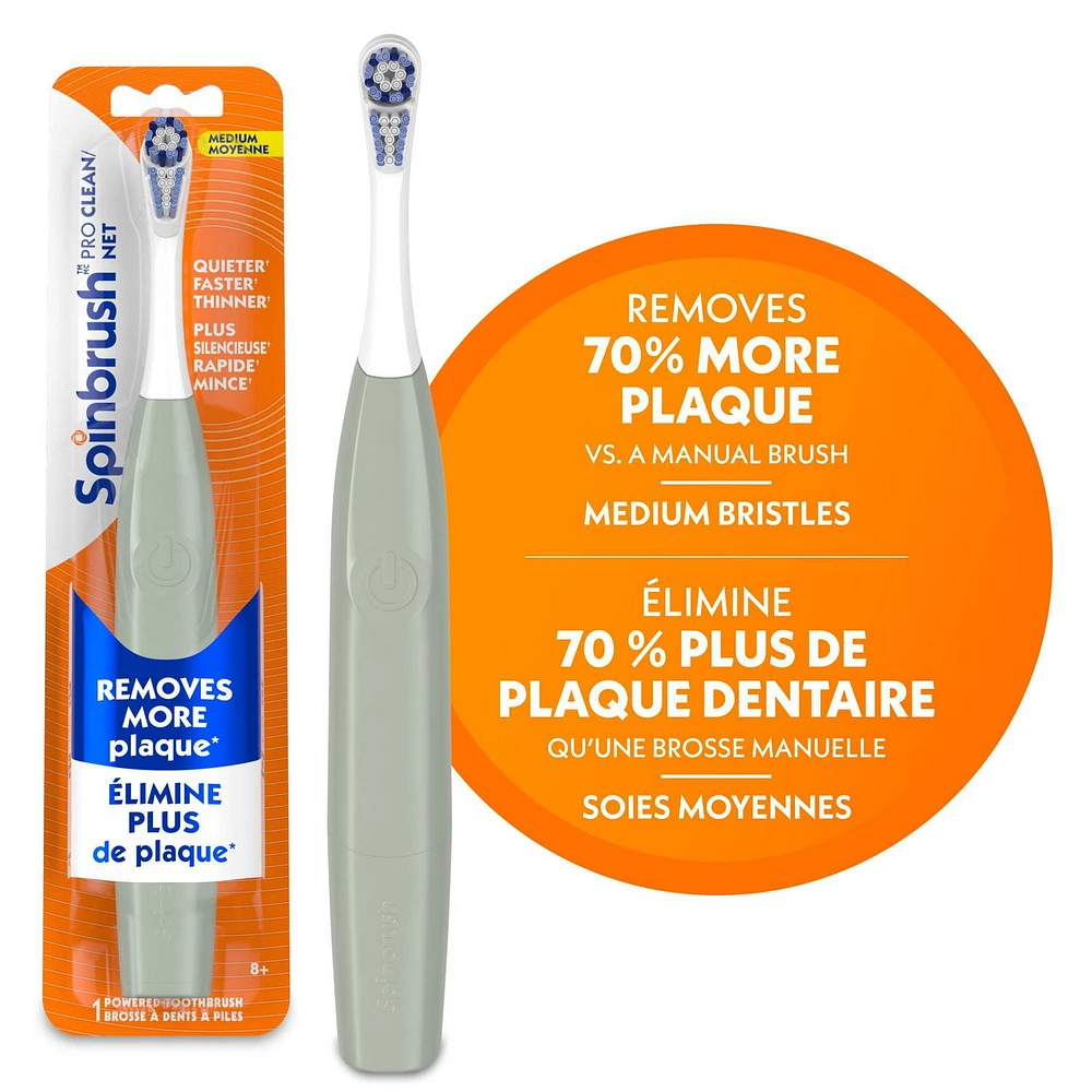 Brosse à dents électrique à pile Spinbrush PRO CLEAN pour adultes, soies moyennes, 1 unité Spinbrush PRO CLEAN
