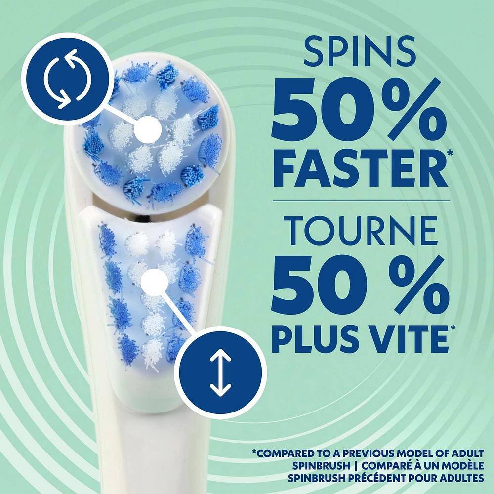 Brosse à dents électrique à pile Spinbrush PRO CLEAN pour adultes, soies moyennes, 1 unité Spinbrush PRO CLEAN