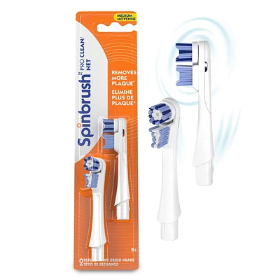 Têtes de rechange pour brosse à dents électrique Spinbrush PRO CLEAN, soies moyennes, 2 unités Spinbrush PRO CLEAN