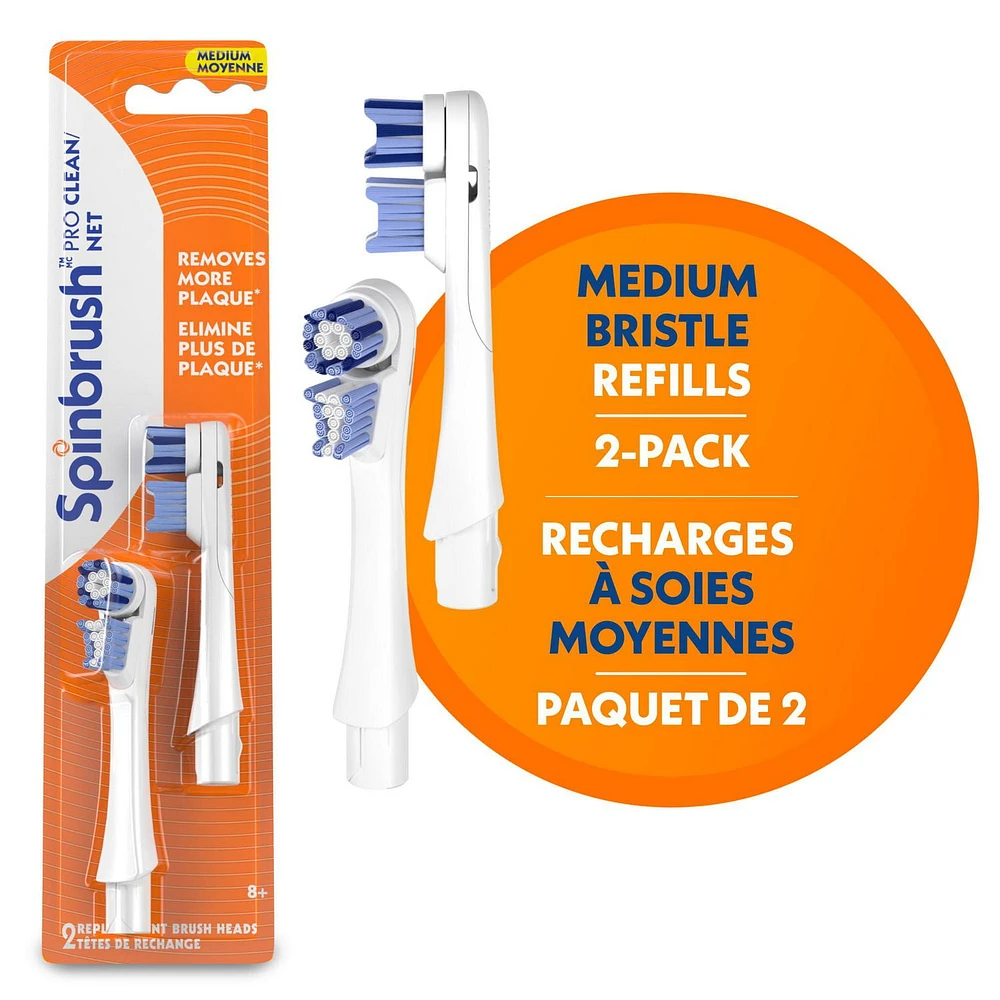 Têtes de rechange pour brosse à dents électrique Spinbrush PRO CLEAN, soies moyennes, 2 unités Spinbrush PRO CLEAN
