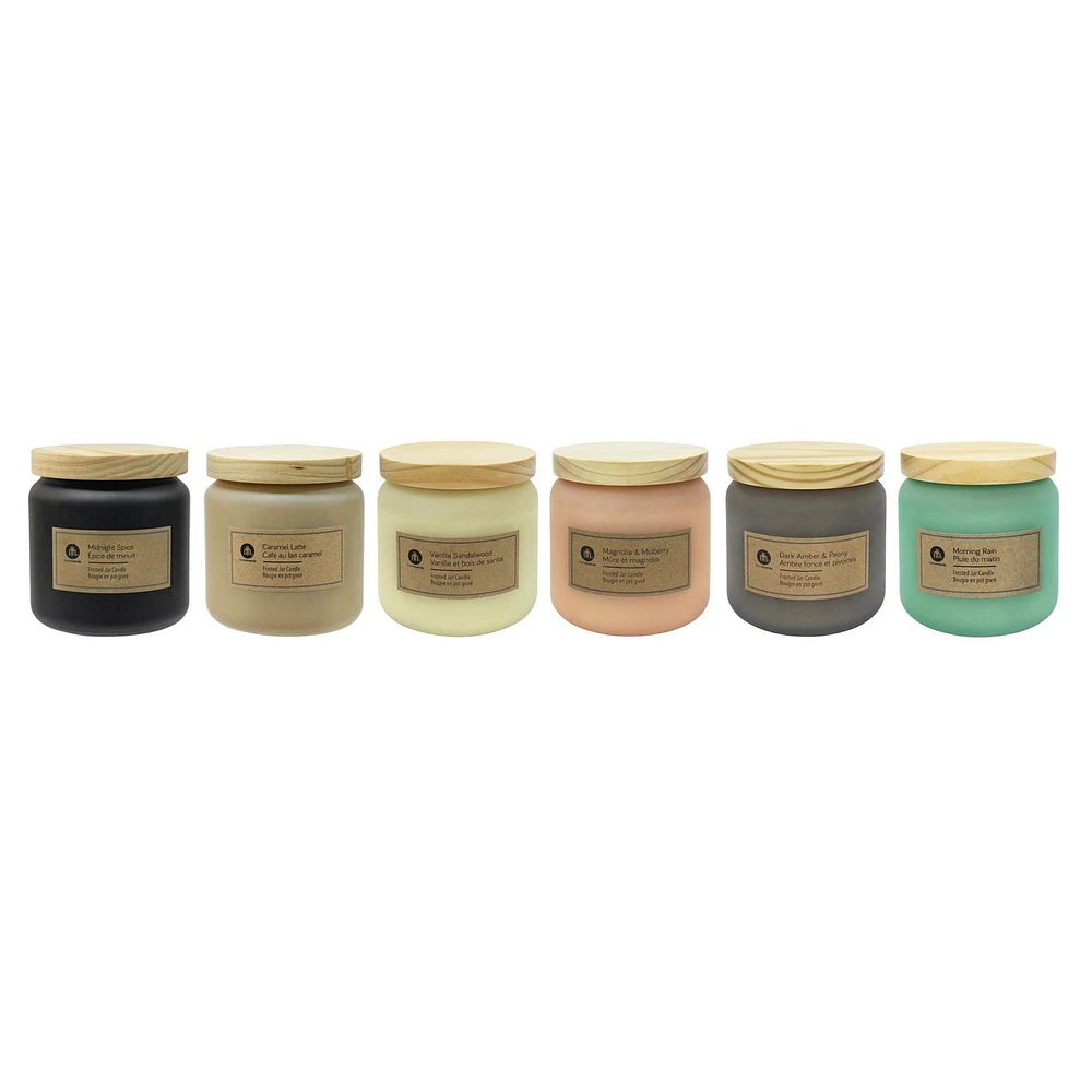 Hometrends 14oz DARK AMBER & PEONY Scented Frosted Jar Candle, 14oz fragranced candle