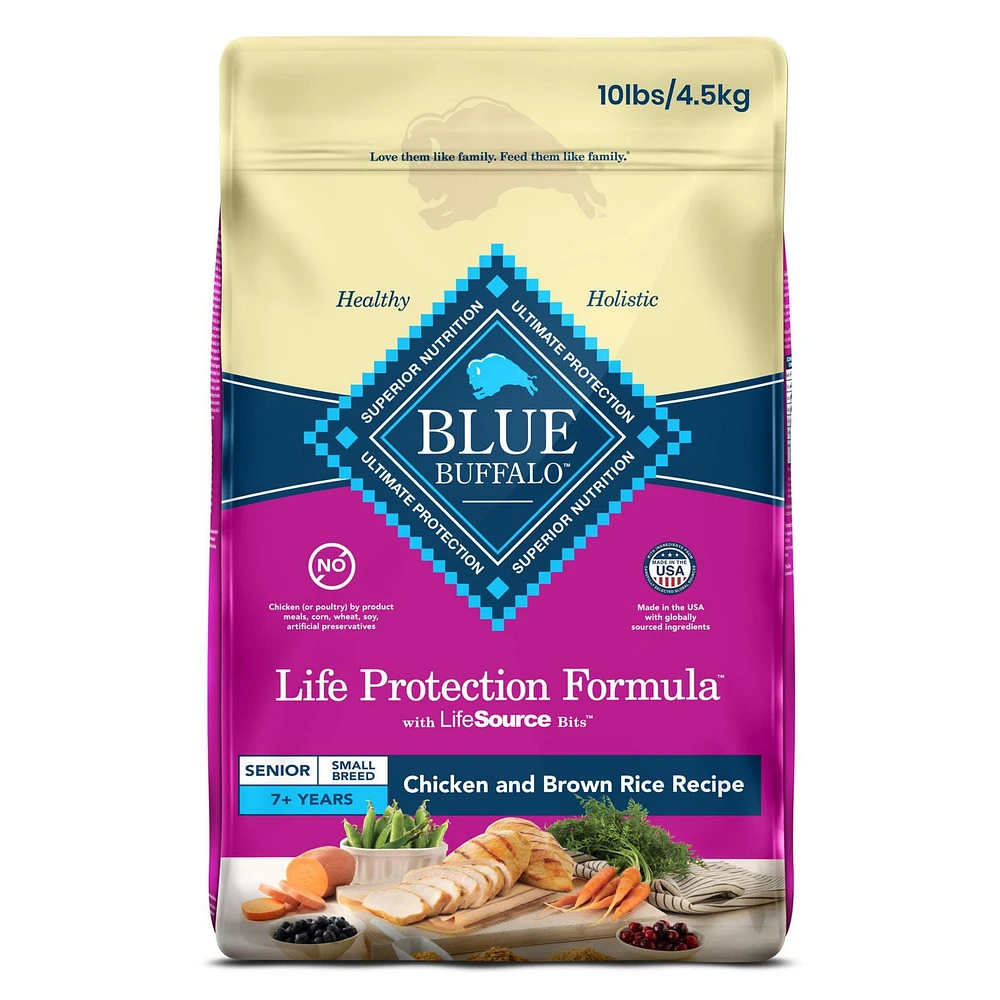 BLUE Life Protection Formula recette poulet et riz brun pour chiens âgés de race de petite taille 2,2kg