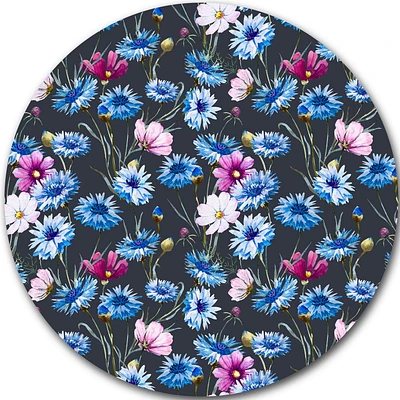 Design Art Multi Colour Corn Flowers' Ultra Glossy Floral Metal Circle Wall Art