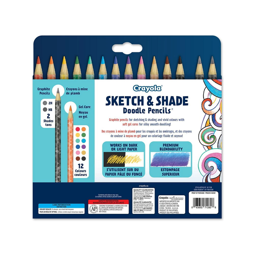 Crayola Sketch & Shade Doodle Pencils, 14 Count, Highly pigmented coloured pencils