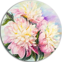 Design Art Blooming Pink Peonies' Ultra Glossy Floral Metal Circle Wall Art