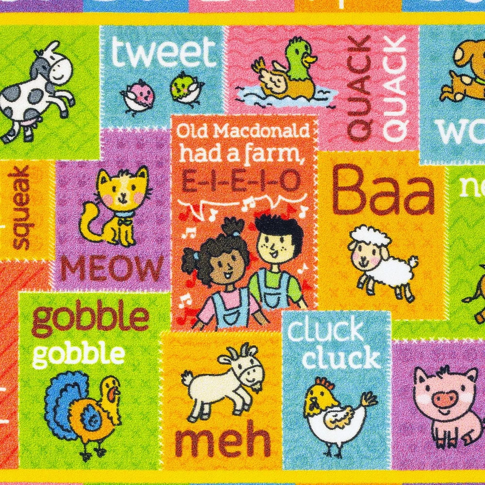 KC Cubs Playtime Collection ABC Alphabet with Old McDonald's Animals Educational Learning & Game Area Rug Carpet for Kids and Children Bedrooms and Playroom