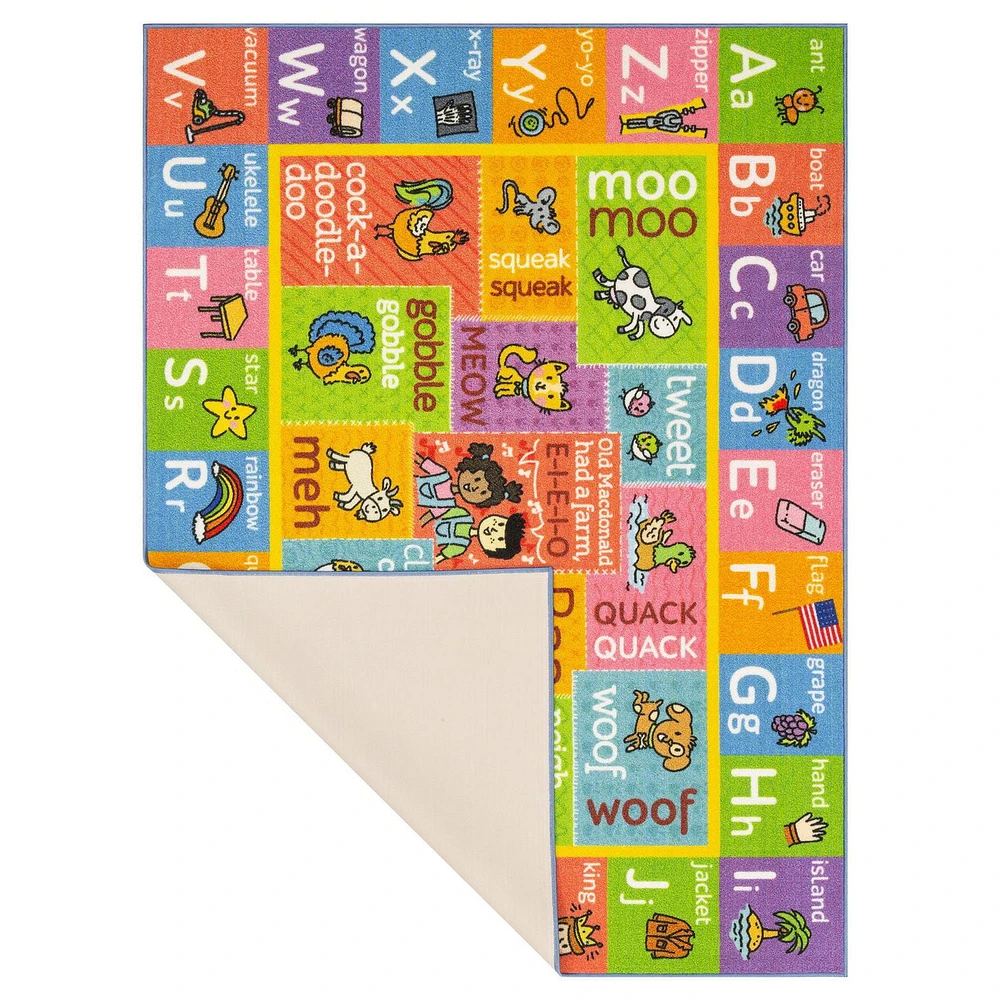 KC Cubs Playtime Collection ABC Alphabet with Old McDonald's Animals Educational Learning & Game Area Rug Carpet for Kids and Children Bedrooms and Playroom