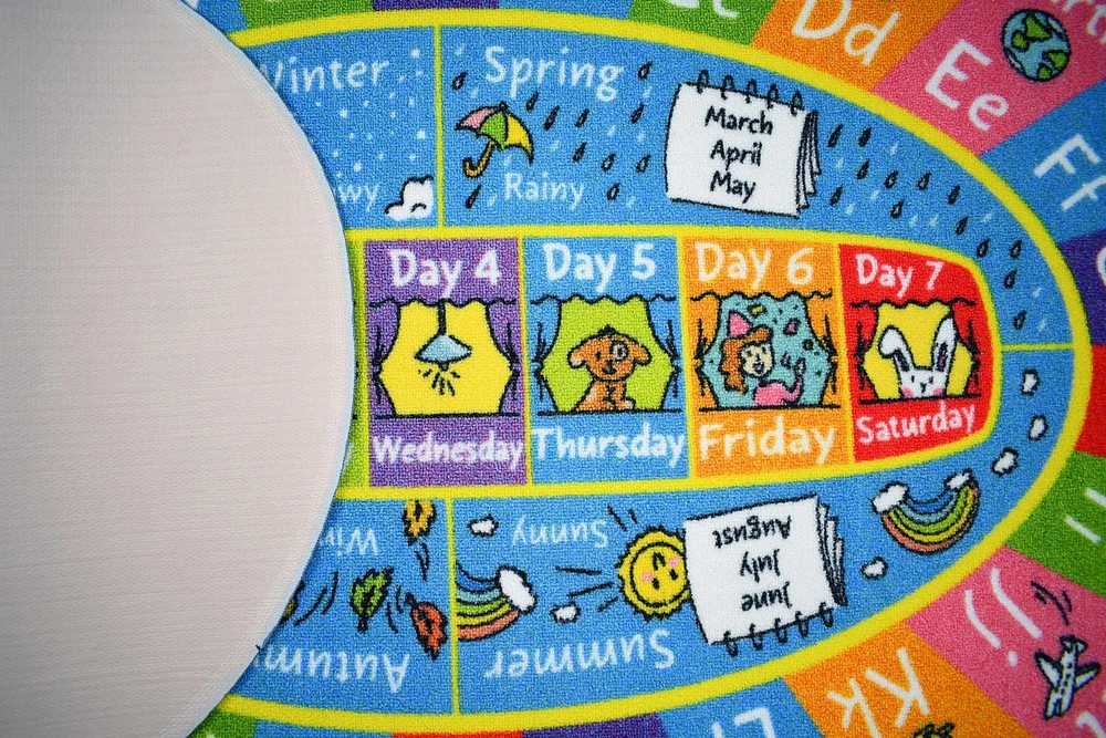 KC Cubs Playtime Collection ABC Alphabet, Seasons, Months and Days of The Week Educational Learning & Game Oval Area Rug Carpet for Kids and Children Bedrooms and Playroom