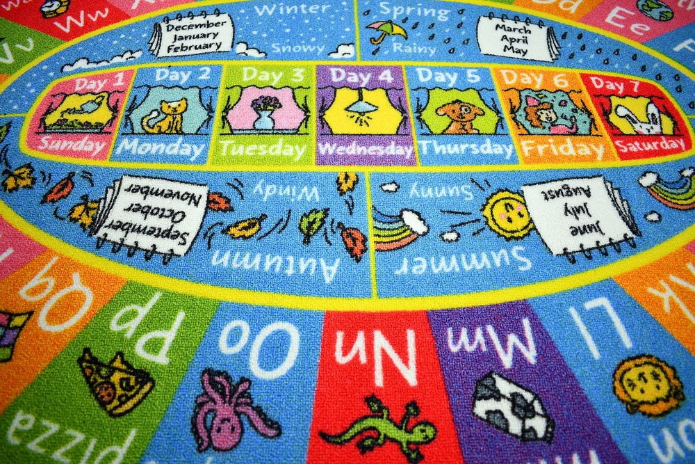 KC Cubs Playtime Collection ABC Alphabet, Seasons, Months and Days of The Week Educational Learning & Game Oval Area Rug Carpet for Kids and Children Bedrooms and Playroom