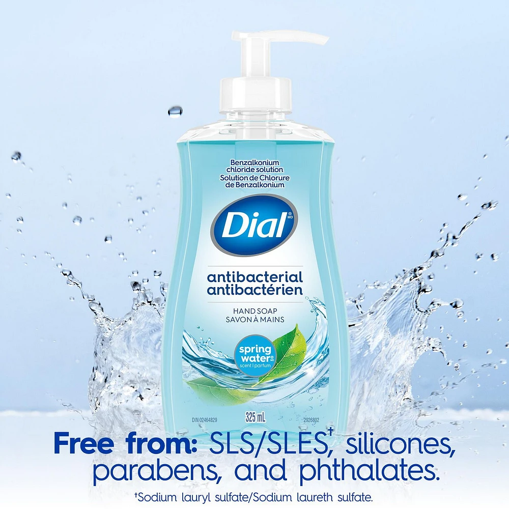 Dial Antibacterial Liquid Hand Soap, Spring Water, 325ml