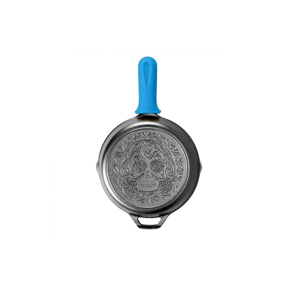 Lodge Skull Skillet 10.25 Inch + Blue Handle Holder