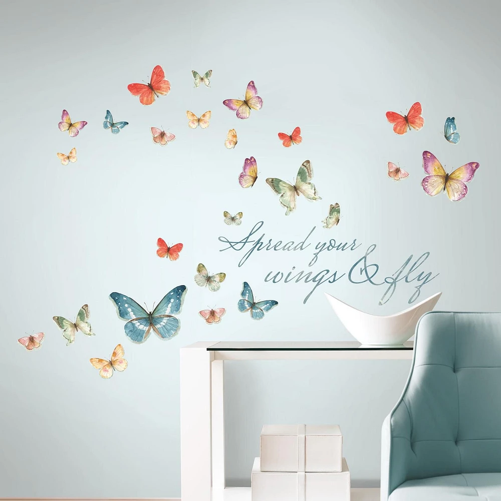 RoomMates Lisa Audit Butterfly Quote Peel and Stick Wall Decals, Butterfly Quote Wall Decals