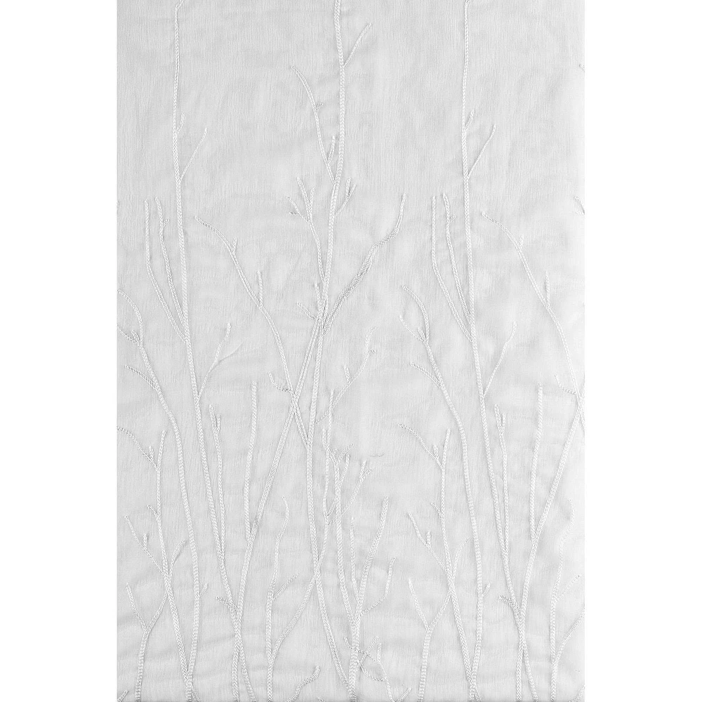 Safdie & Co. Curtain Panel Woven Voile with Branches Embroidered 84L White