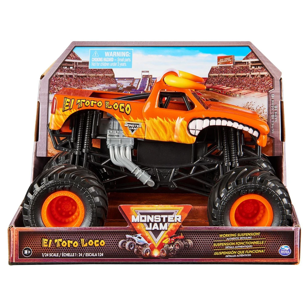 Monster Jam, Official El Toro Loco Monster Truck, Collector Die-Cast Vehicle, 1:24 Scale, Kids Toys for Boys Ages 3 and up