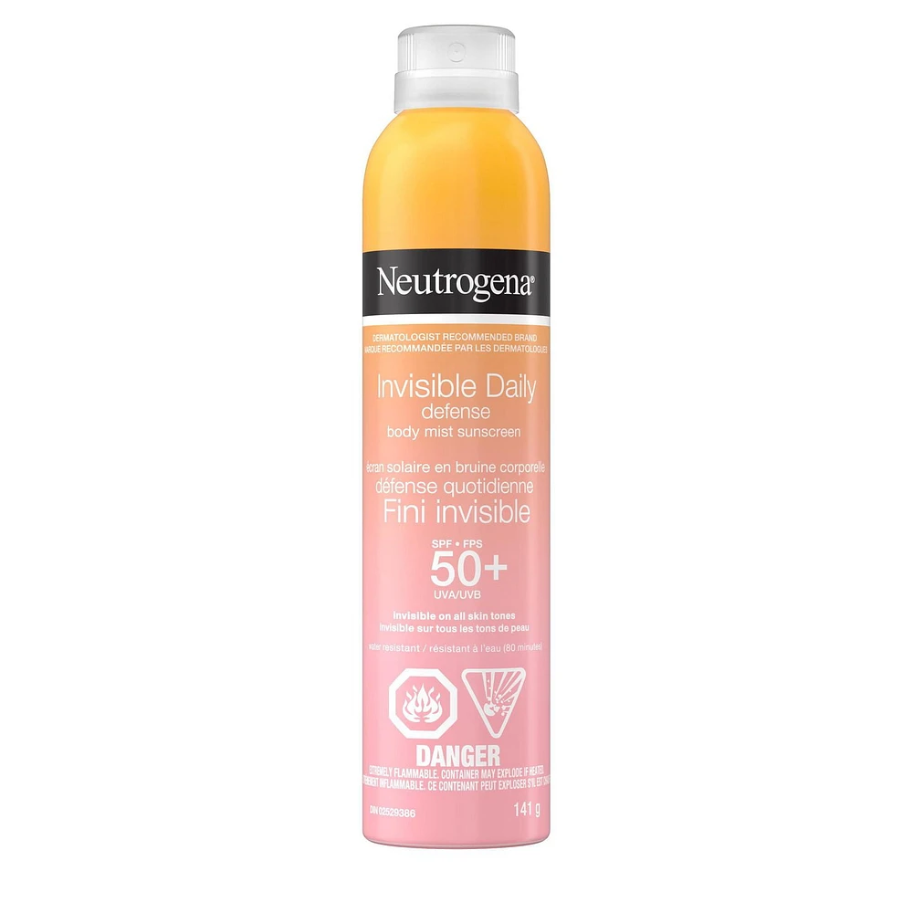Écran solaire en bruine corporelle Neutrogena Défense quotidienne Fini invisible FPS 50+ 141g