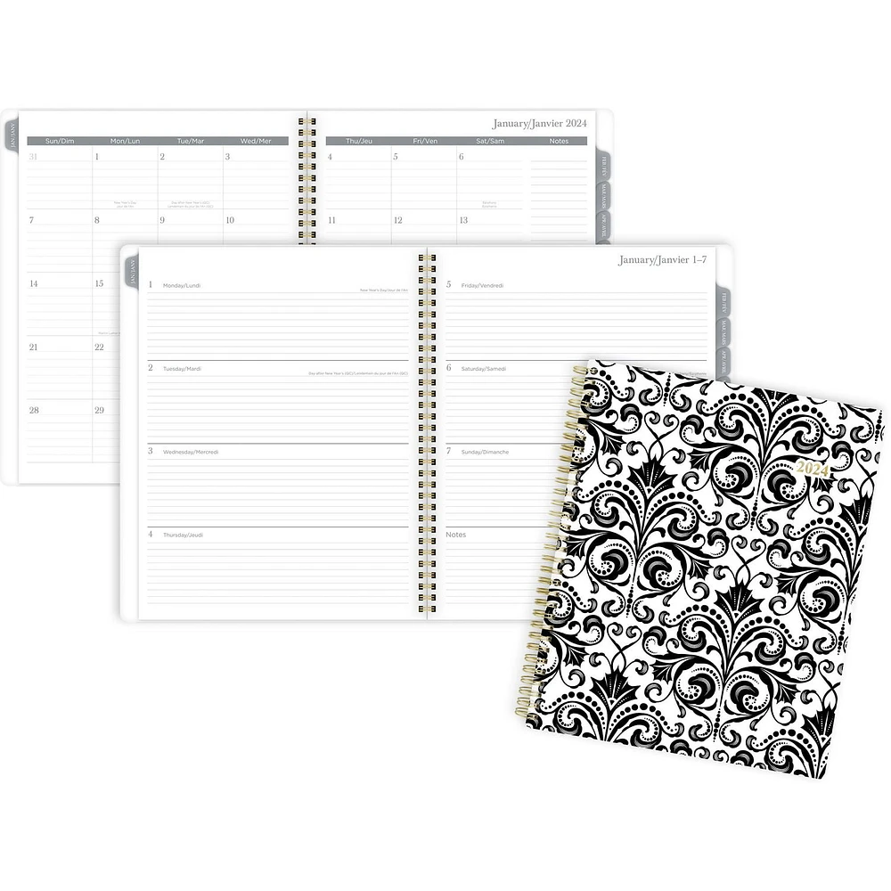 Cambridge Large Black & White Scroll 2024 Weekly/Monthly Planner, Weekly/Monthly Planner