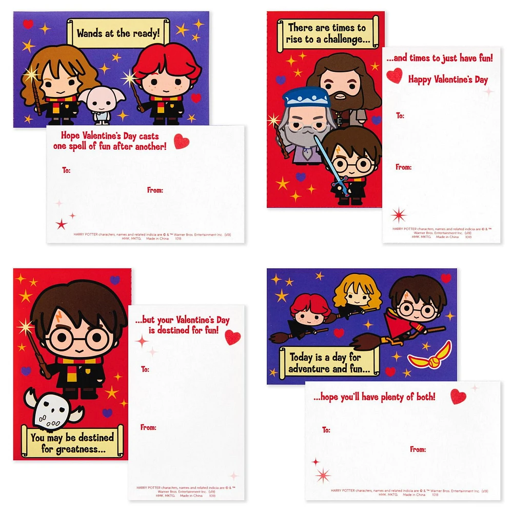 Cartes de la Saint-Valentin de Hallmark pour enfants avec boîte aux lettres pour la classe, Harry Potter (1 boîte, 32 cartes, 35 autocollants, 1 carte pour le professeur)