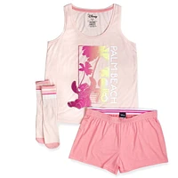 Disney Lilo & Stitch Ladies' 3-Piece PJ Short Set with Socks