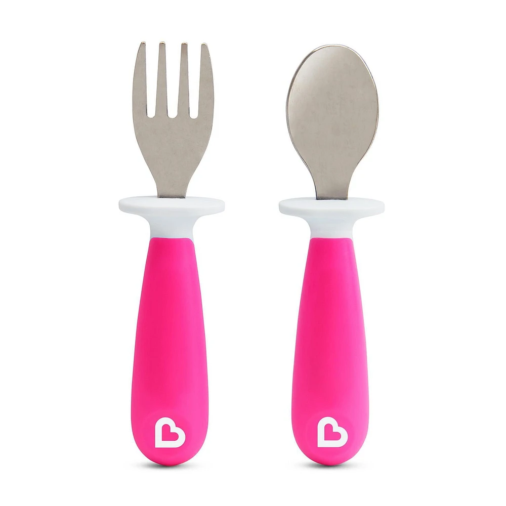 Munchkin Raise™ Toddler Fork & Spoon Set, Pink