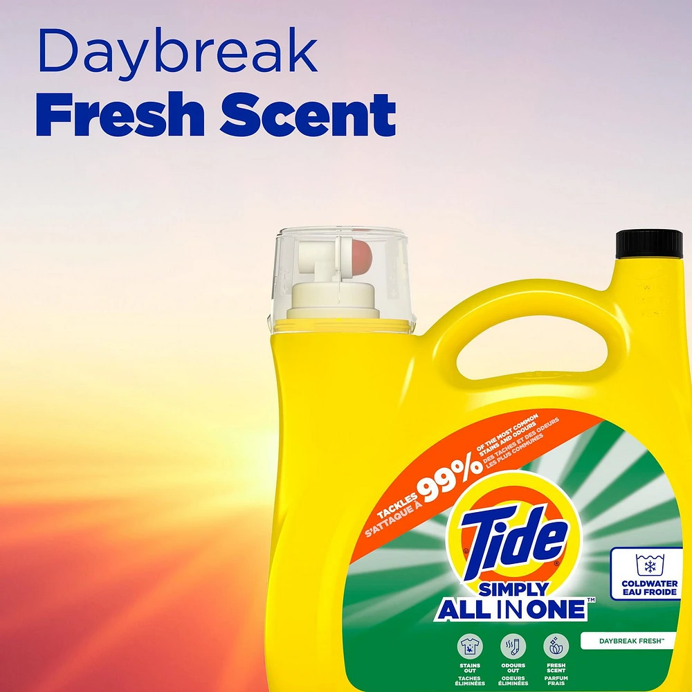 Tide Simply Liquid Laundry Detergent, Daybreak Fresh Scent, All-In-One Detergent, 3.1L