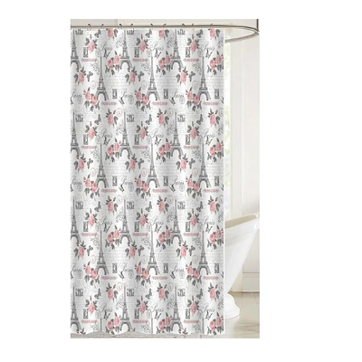 Printed Canvas Shower Curtain With Roller Hooks (Paris)