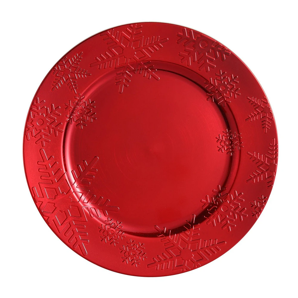 Holiday Time 13-Inch Embossed Charger Red