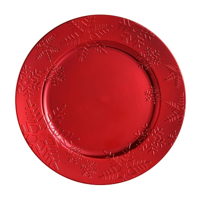 Holiday Time 13-Inch Embossed Charger Red