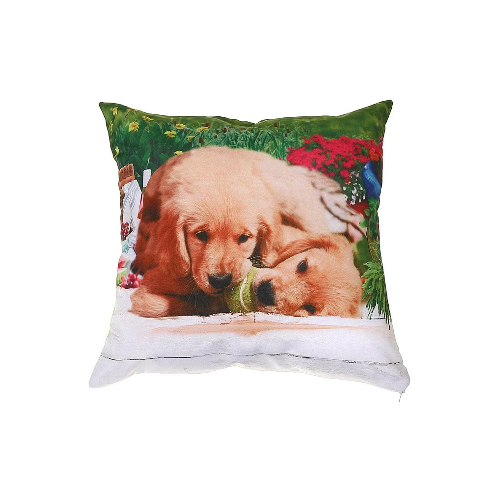 Polyester Digital Print Cushion (Dogs Chewing Ball) (18 X 18) - Set of 2