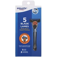 Equate 5 Blade Pivot Razor, 1 razor, 2 cartridges