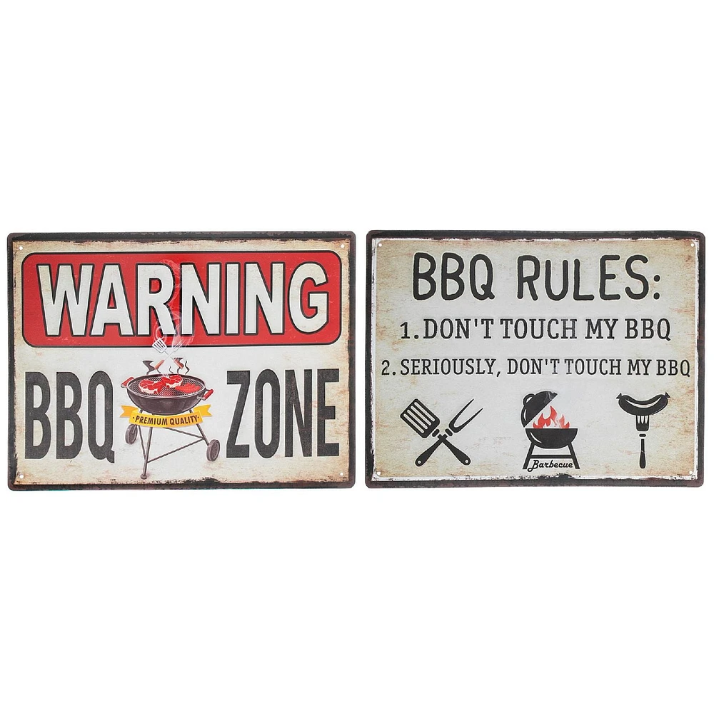 Embossed Metal Wall Sign (Bbq Rules/Bbq Zone) (Asstd) - Set of 2