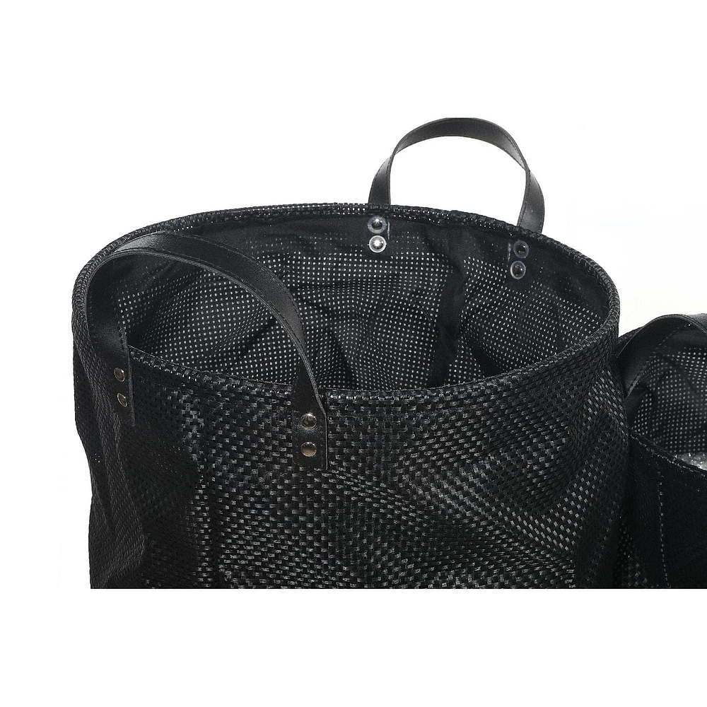 2Pc Textilene Round Storage Basket With Handles (Black)