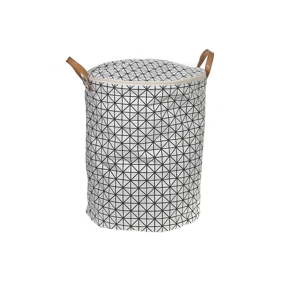 Round Fabric Hamper With Zipper Lid (Checkered Tiles)