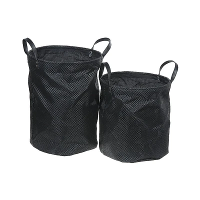 2Pc Textilene Round Storage Basket With Handles (Black)