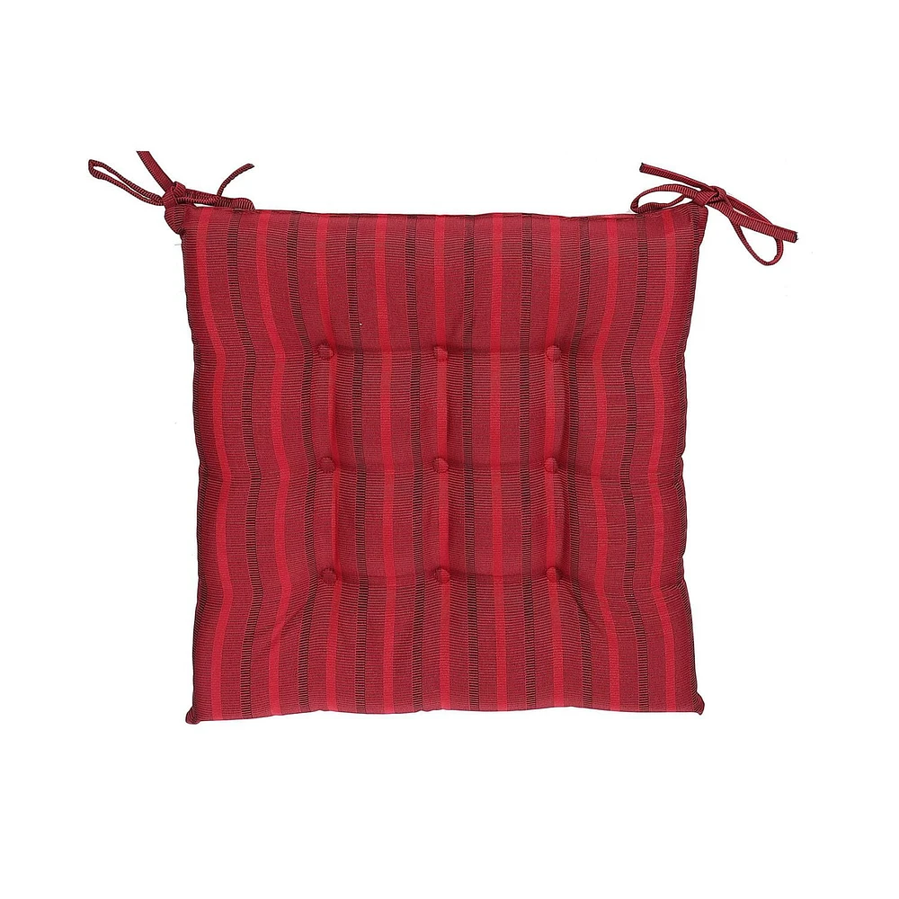 Striped Outdoor Waterproof Tufted Chair Pad (Red) - Set of 2